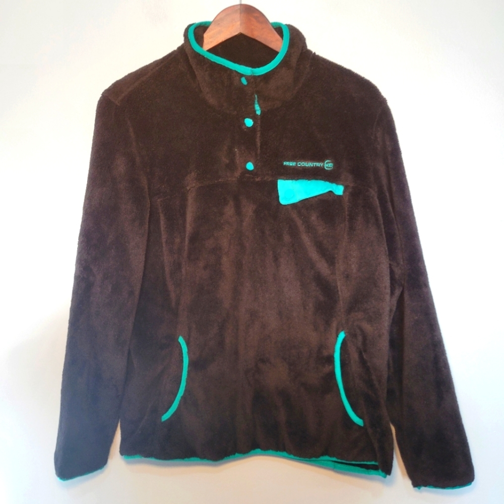 Free Country‎ Venture Butter Pile Fleece Womens Pullover Size XL Black/Turquoise